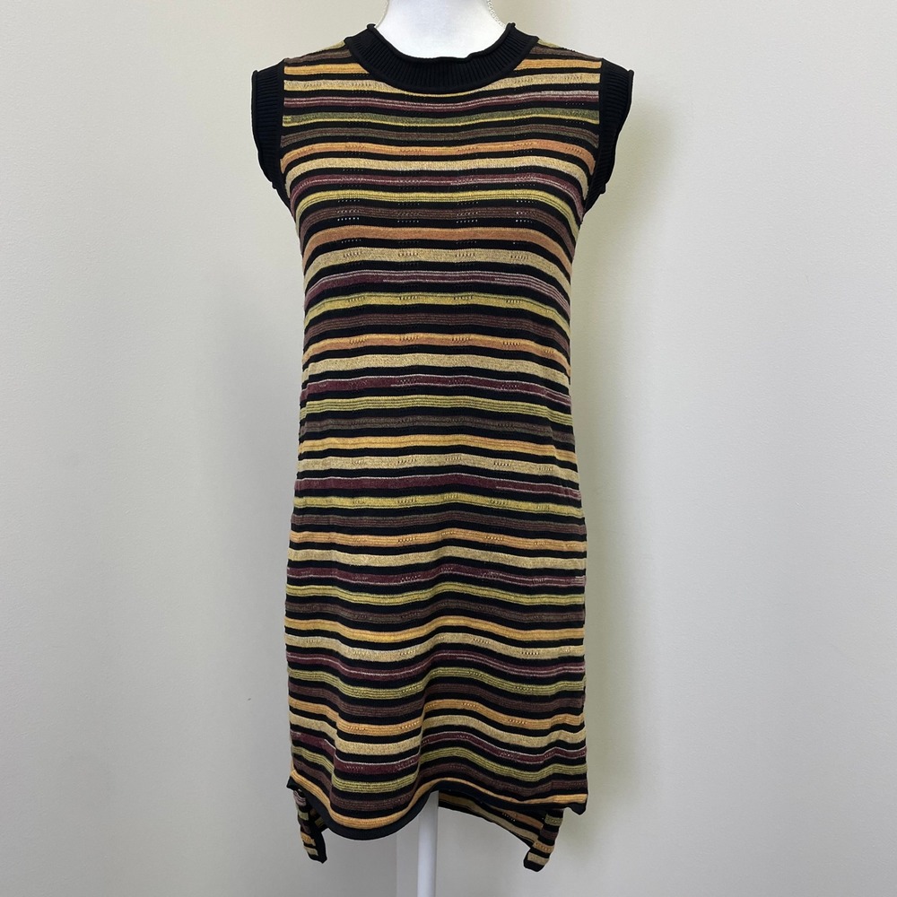 Yest Sleeveless Knit Striped Tunic Mini Dress S Netherlands 70s Multicolor